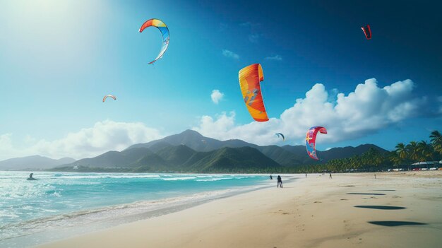 Photo une photo d'une plage de kitesurf tranquille et organisée