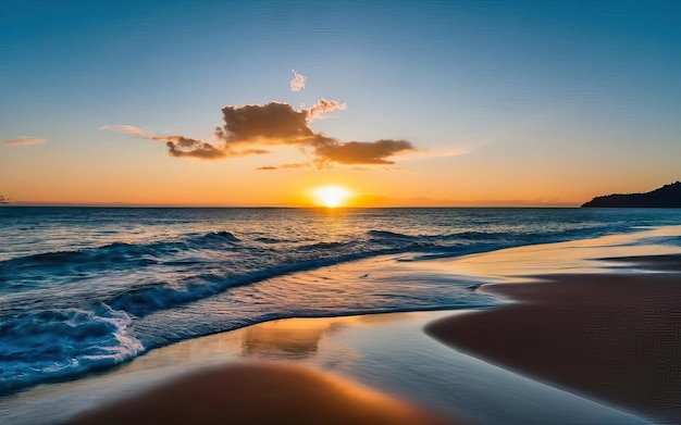 Photo de plage paradisiaque en journée avec coucher de soleil