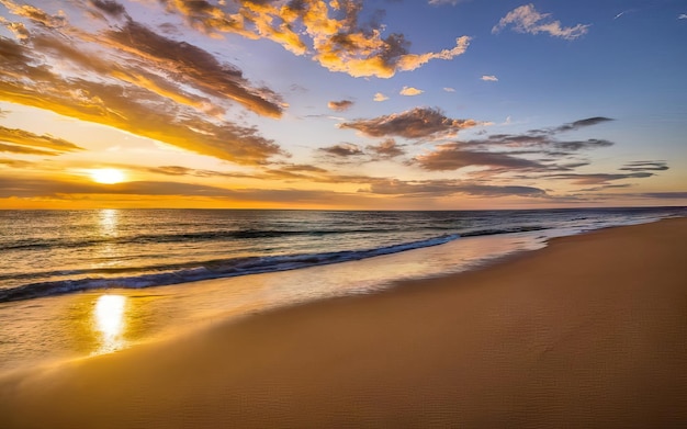 Photo de plage paradisiaque en journée avec coucher de soleil