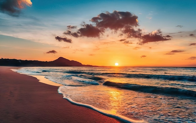 Photo de plage paradisiaque en journée avec coucher de soleil