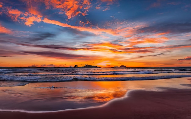 Photo de plage paradisiaque en journée avec coucher de soleil