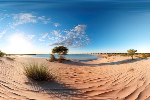 une photo d'une plage avec quelques arbres au premier plan