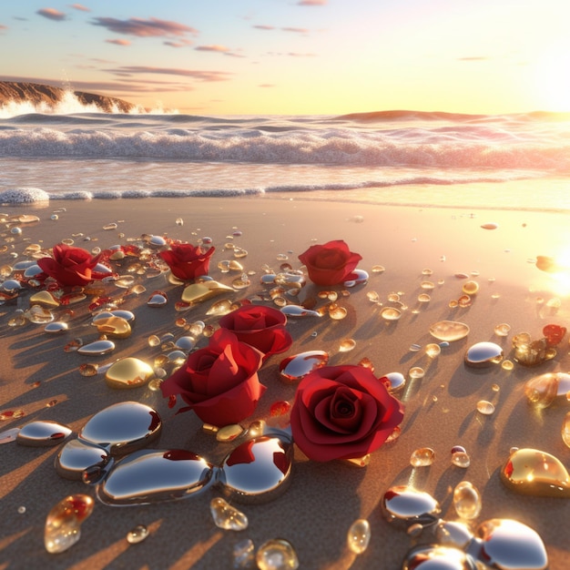 Photo une photo d'une plage avec des roses dessus