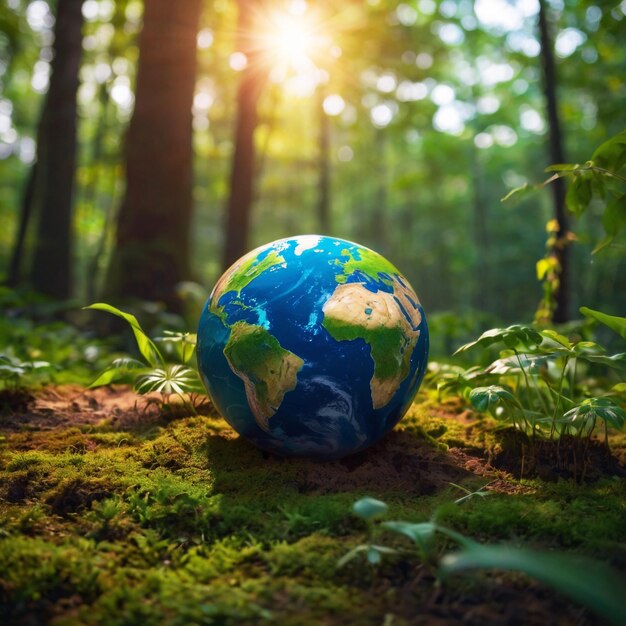 Photo une photo d'une planète terre dans une forêt