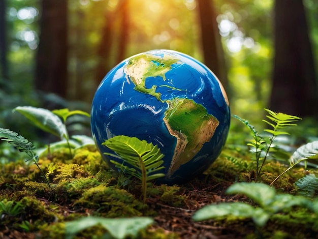 Une photo d'une planète Terre dans une forêt