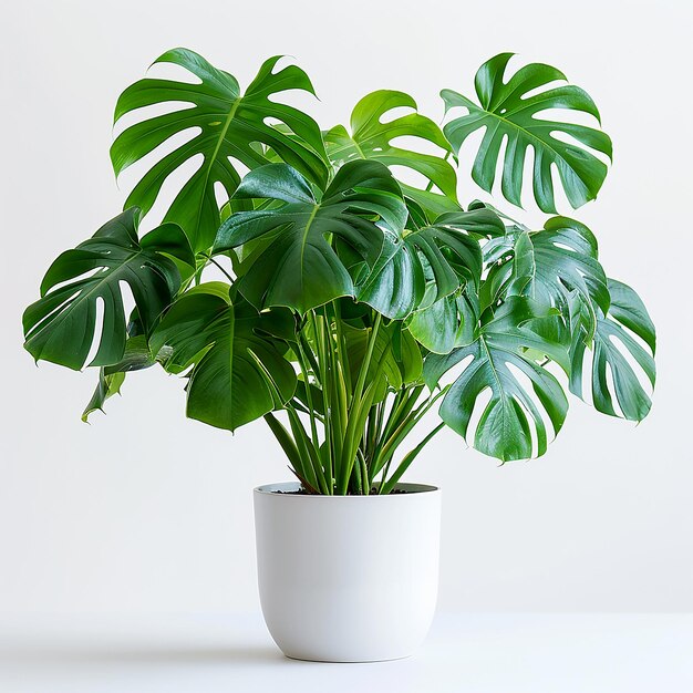 Photo de plantes d'intérieur Monstera Monstera deliciosa dans un pot blanc sur un fond blanc isolé