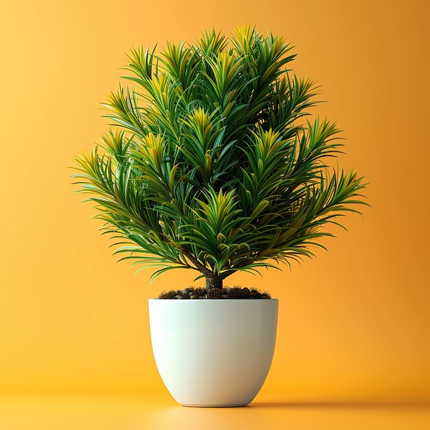 Photo de plantes d'intérieur Norfolk Island Pine Araucaria heterophylla dans un pot blanc sur un yell isolé