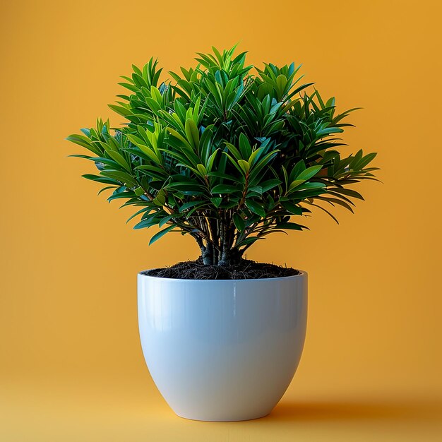 Photo de plantes d'intérieur Norfolk Island Pine Araucaria heterophylla dans un pot blanc sur un yell isolé