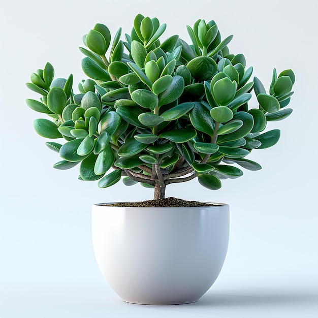 Photo de plantes d'intérieur Plante de jade Crassula ovata dans un pot blanc sur un fond blanc isolé