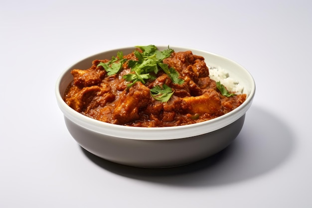 Photo d'un plat traditionnel de curry indien sur un fond blanc vif AI générative