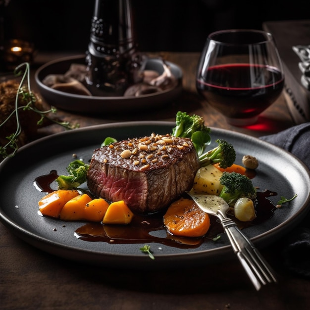 Photo de plats gastronomiques sur une table dans un restaurant Photo réaliste