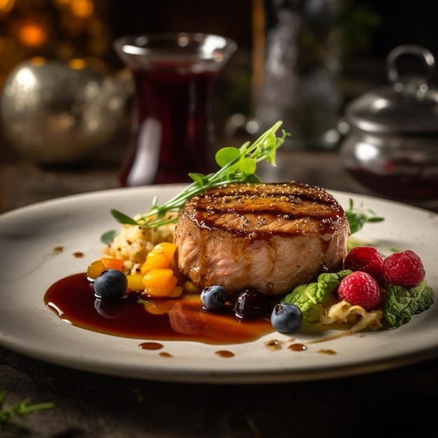 Photo de plats gastronomiques sur une table dans un restaurant Photo réaliste