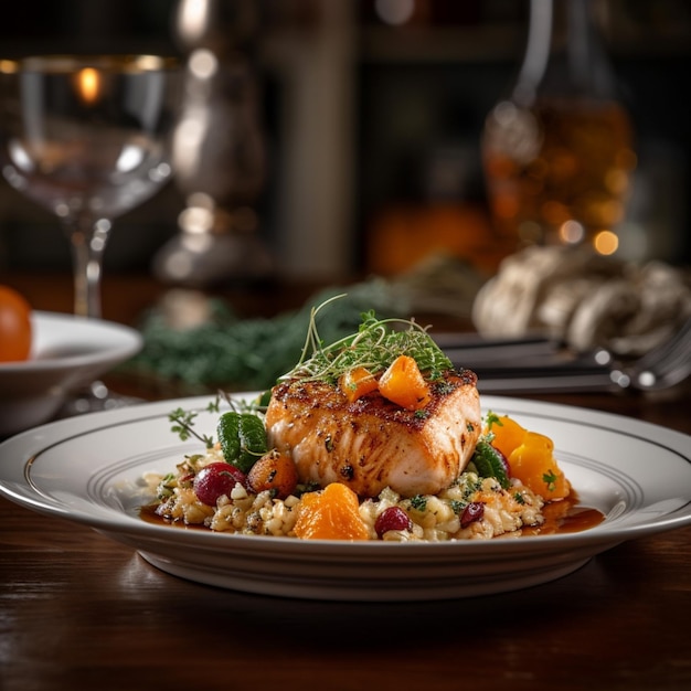 Photo de plats gastronomiques sur une table dans un restaurant Photo réaliste