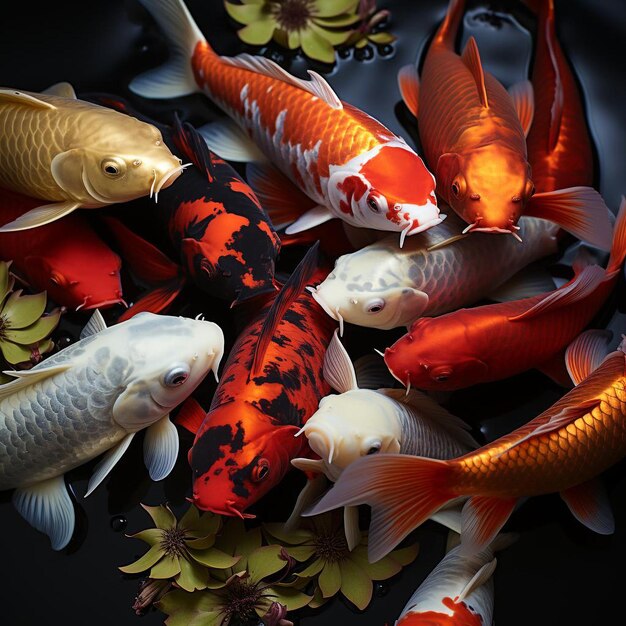 photo de plusieurs poissons koi colorés