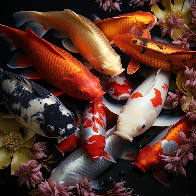 Photo photo de plusieurs poissons koi colorés