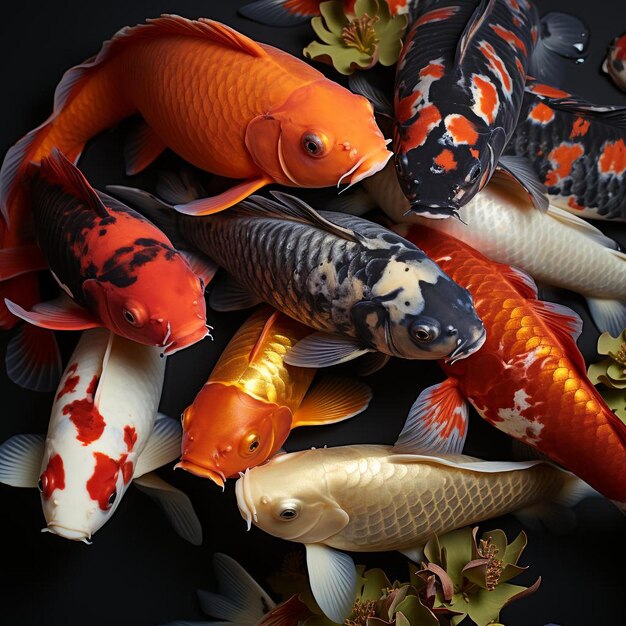 Photo photo de plusieurs poissons koi colorés