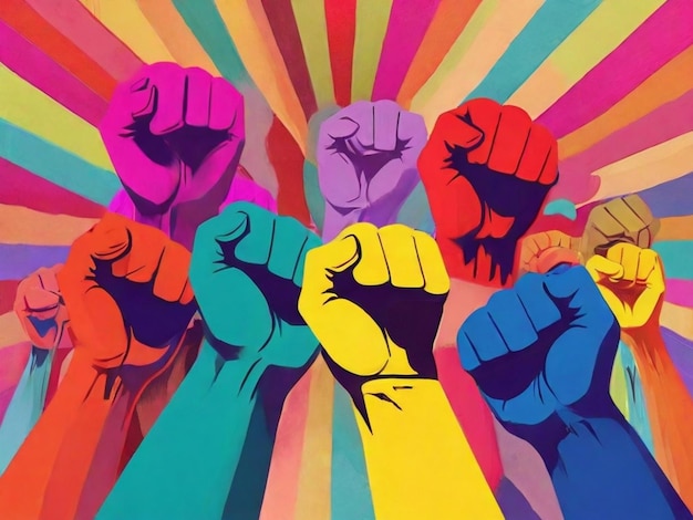 Photo de poings colorés illustration campagne pour l'égalité mouvement blm