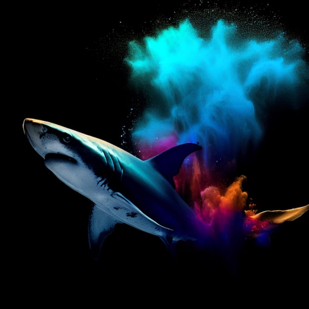 Photo photo d'un poisson requin avec un portrait à effet de couleur d'eau