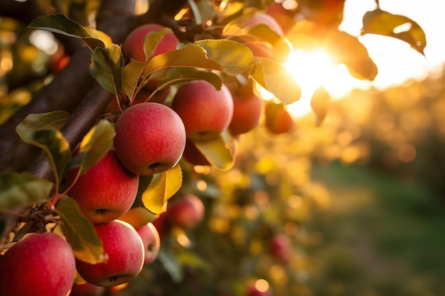 Photo de pommes mûres dans un verger prêt pour la cueillette