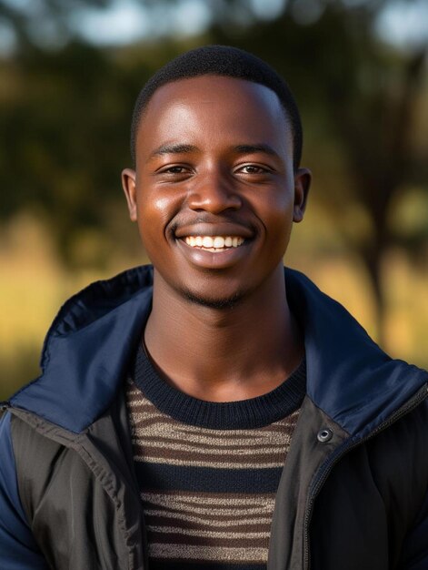 Photo portrait d'un adolescent kenyan aux cheveux ondulés souriant