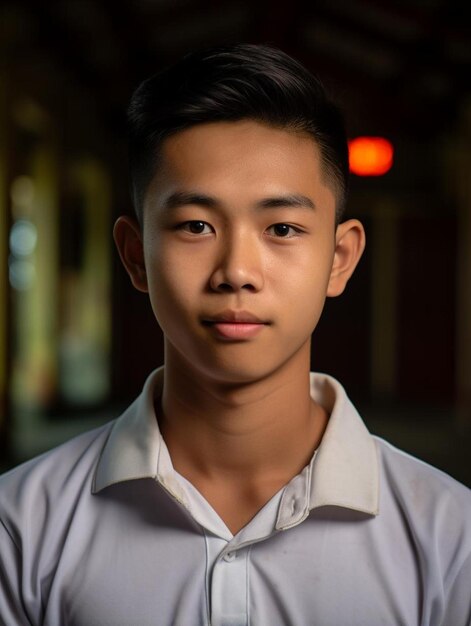 Photo de portrait d'un adolescent singapourien aux cheveux raides