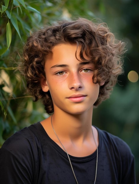 Photo photo portrait d'un adolescent suisse aux cheveux ondulés souriant