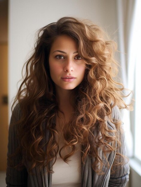 Photo de portrait d'une adolescente américaine aux cheveux ondulés