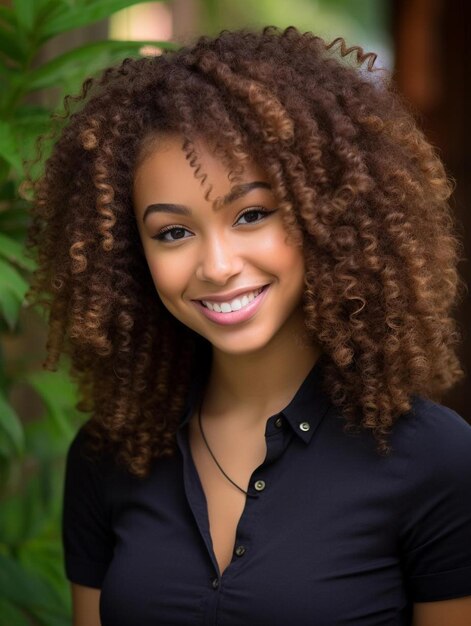 Photo portrait d'une adolescente kenyane aux cheveux bouclés souriante