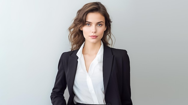Photo Portrait d'une belle femme d'affaires portant un costume isolé sur fond gris AI généré