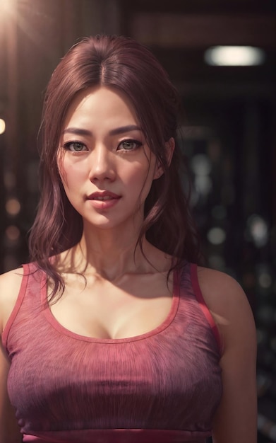 Photo de portrait d'une belle femme asiatique en tenue d'exercice de sport AI générative