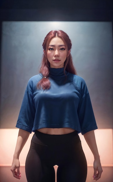 Photo de portrait d'une belle femme asiatique en tenue d'exercice de sport AI générative