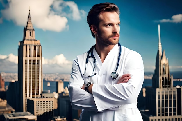 Photo portrait de dentiste dans son bureau avec les bras croisés