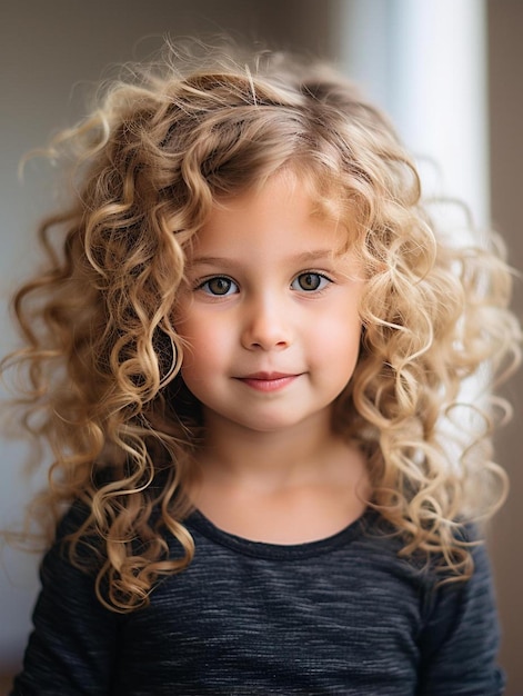 Photo portrait d'un enfant allemand, cheveux ondulés, souriant