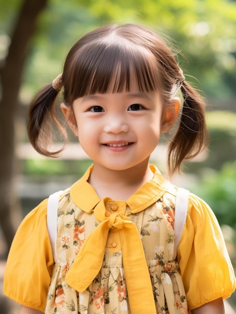 Photo de portrait d'un enfant chinois, cheveux raides, souriant