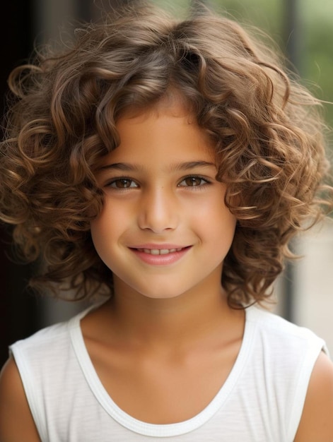 Photo portrait d'un enfant mexicain, cheveux ondulés, souriant