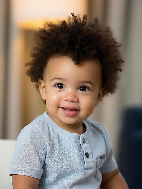 Photo photo portrait d'un enfant péruvien, cheveux bouclés, souriant