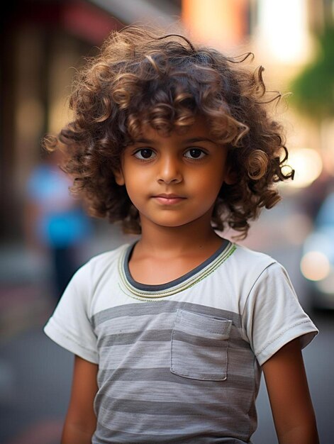 Photo de portrait d'un enfant singapourien, cheveux ondulés