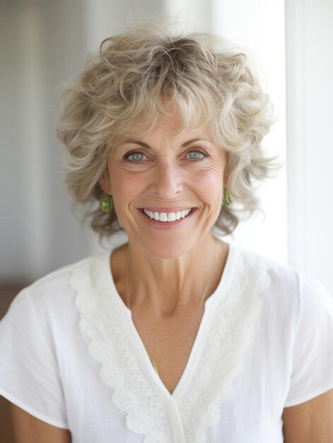 Photo de portrait d'une femme adulte canadienne aux cheveux ondulés