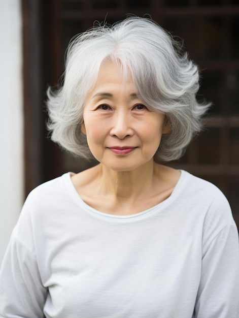 Photo de portrait d'une femme adulte senior de Singapour, cheveux ondulés