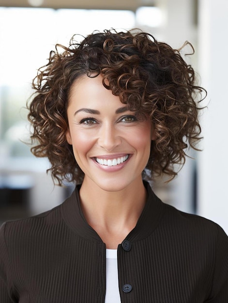 Photo portrait d'une femme adulte suisse, cheveux bouclés