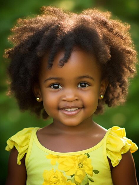 Photo portrait d'une femme kenyane aux cheveux bouclés souriante