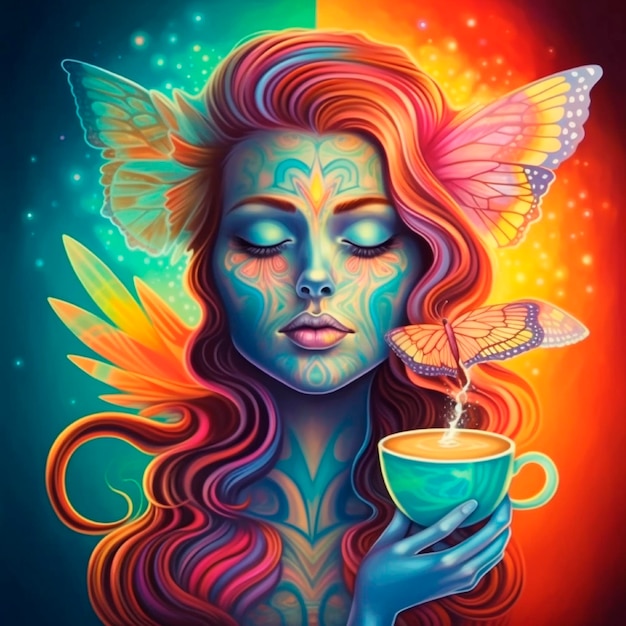 Photo portrait de femme avec l'univers et le papillon Couleurs vibrantes