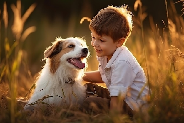Photo portrait d'un garçon avec un chien