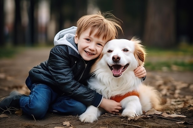 Photo portrait d'un garçon avec un chien