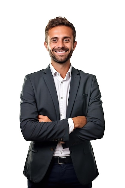 Une photo de portrait d'un homme d'affaires souriant réaliste pour l'équipe d'un site Web