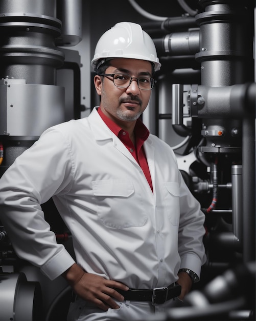 Photo portrait d'un ingénieur avec casque de protection