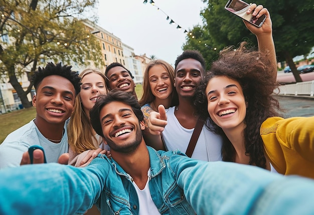 Photo portrait d'un joyeux plaisir aimant prendre ensemble des amis heureux internationaux