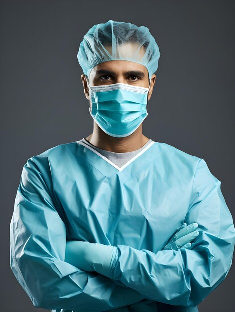 Photo de portrait professionnel d'un chirurgien en uniforme