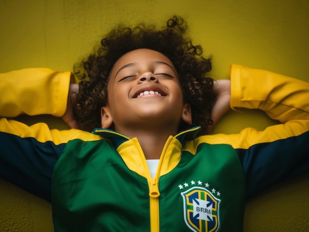 photo d'une pose dynamique émotionnelle d'un enfant brésilien à l'école