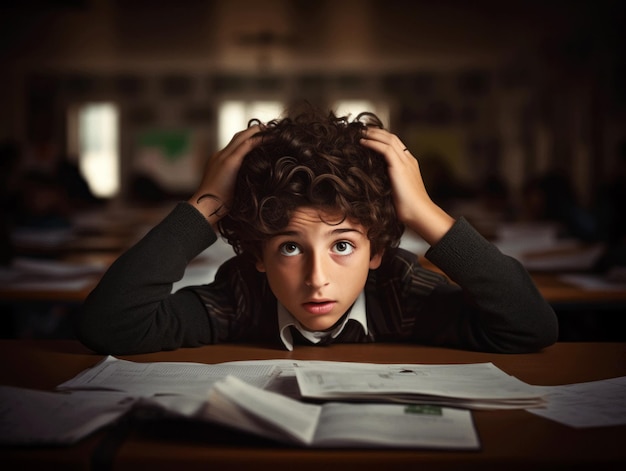 photo d'une pose dynamique émotionnelle d'un enfant brésilien à l'école